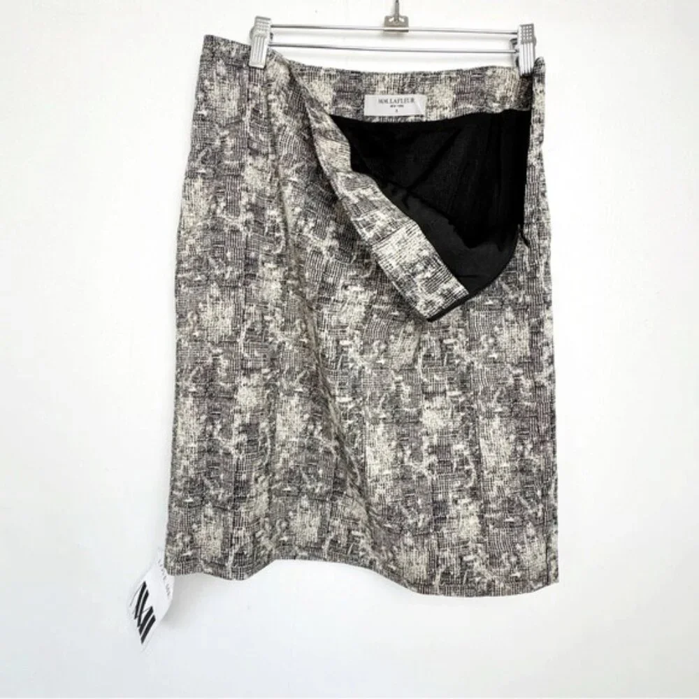 MM. Lafleur Crosby Pencil Skirt Scribble Jacquard Black Cream Size 8 NEW